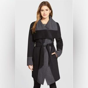 Diane Von Furstenberg Mackenzie Wool Blend Wrap Coat Women's Size M